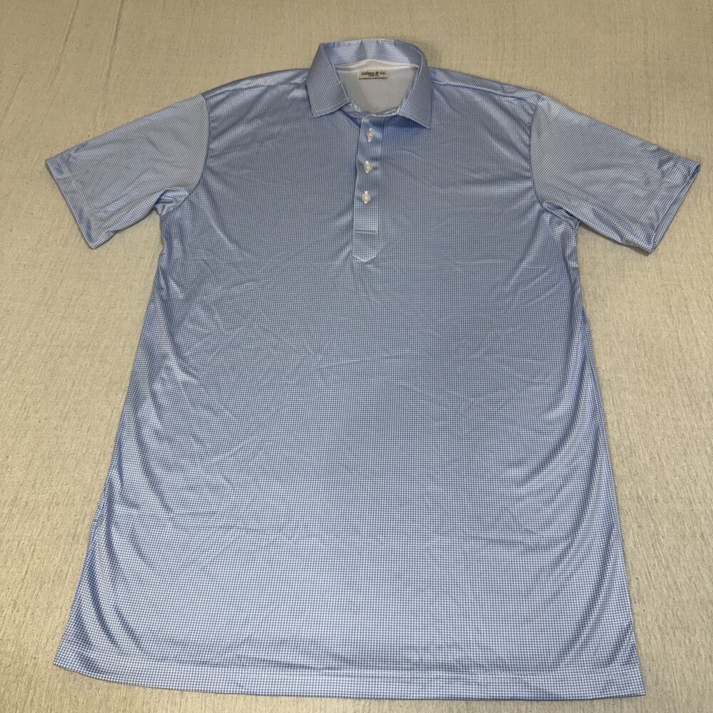 Collars & Co Golf Polo Blue Geometric AOP Size Large Tall Missing Top Button